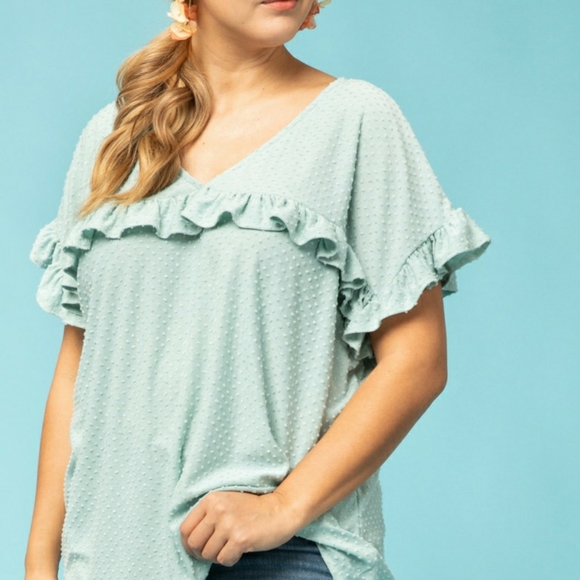 entro Tops - Seafoam Swiss Dot Ruffle Top NWT